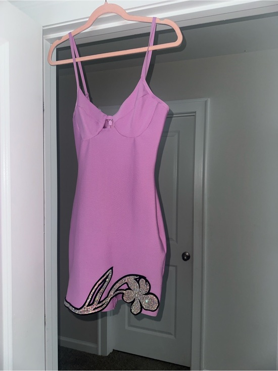 Dresses & Skirts - Lilac Bodycon Mini Dress with Embellished Hem